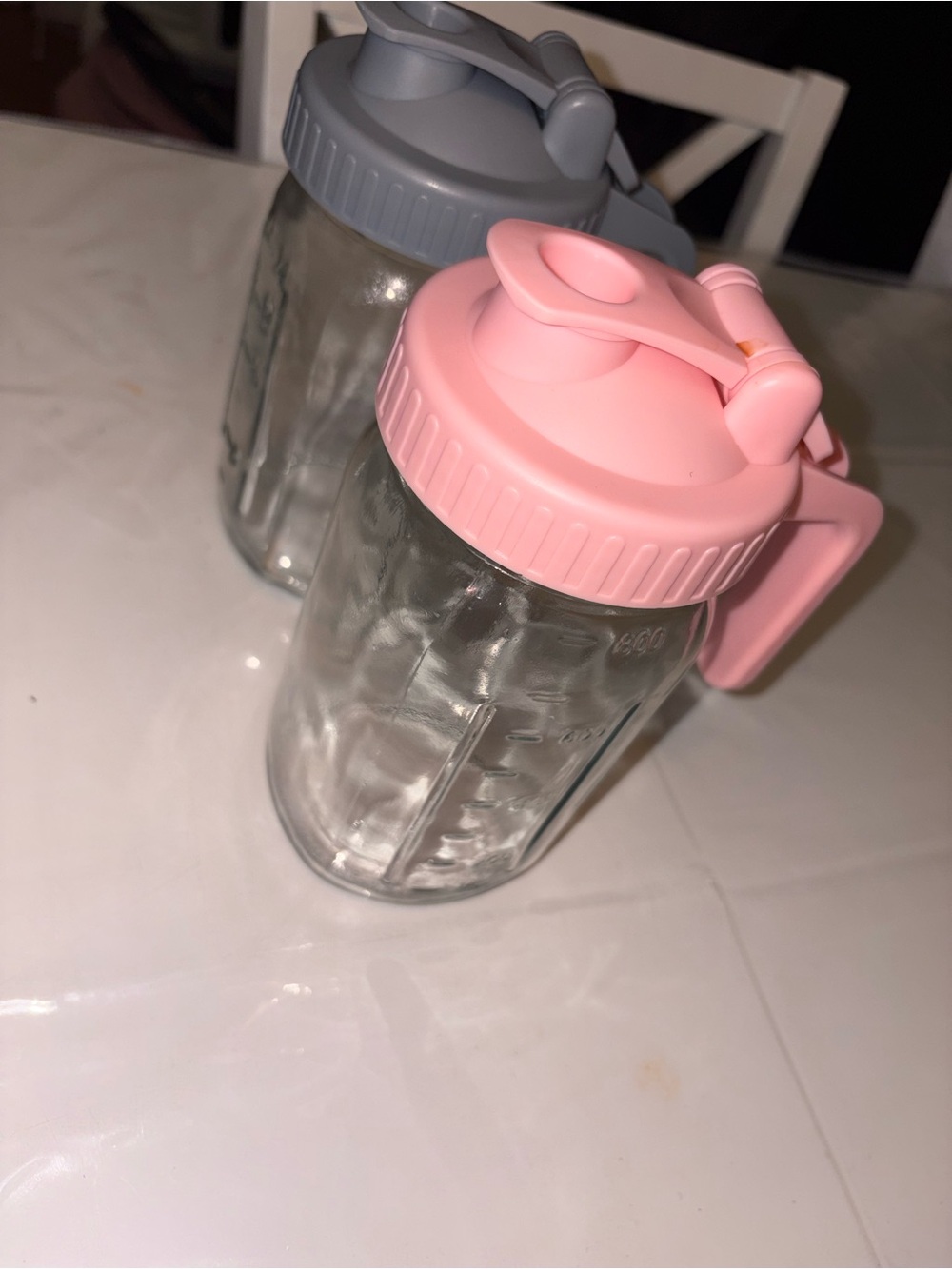 Glass Mason Jar Water Bottle with Pink Flip Lid